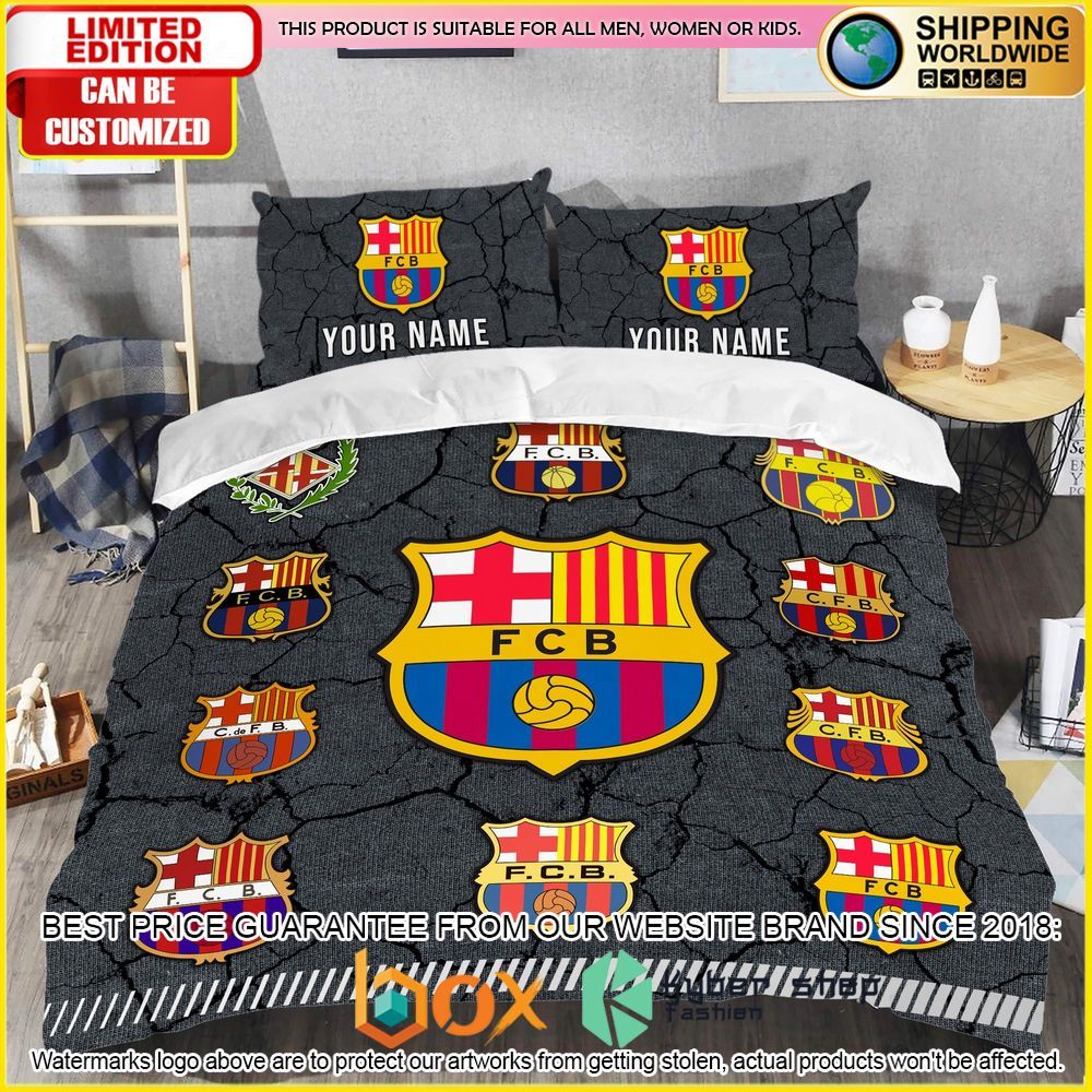 NEW Barcelona Logo History Custom Name Crack Luxury Bedding Set 4