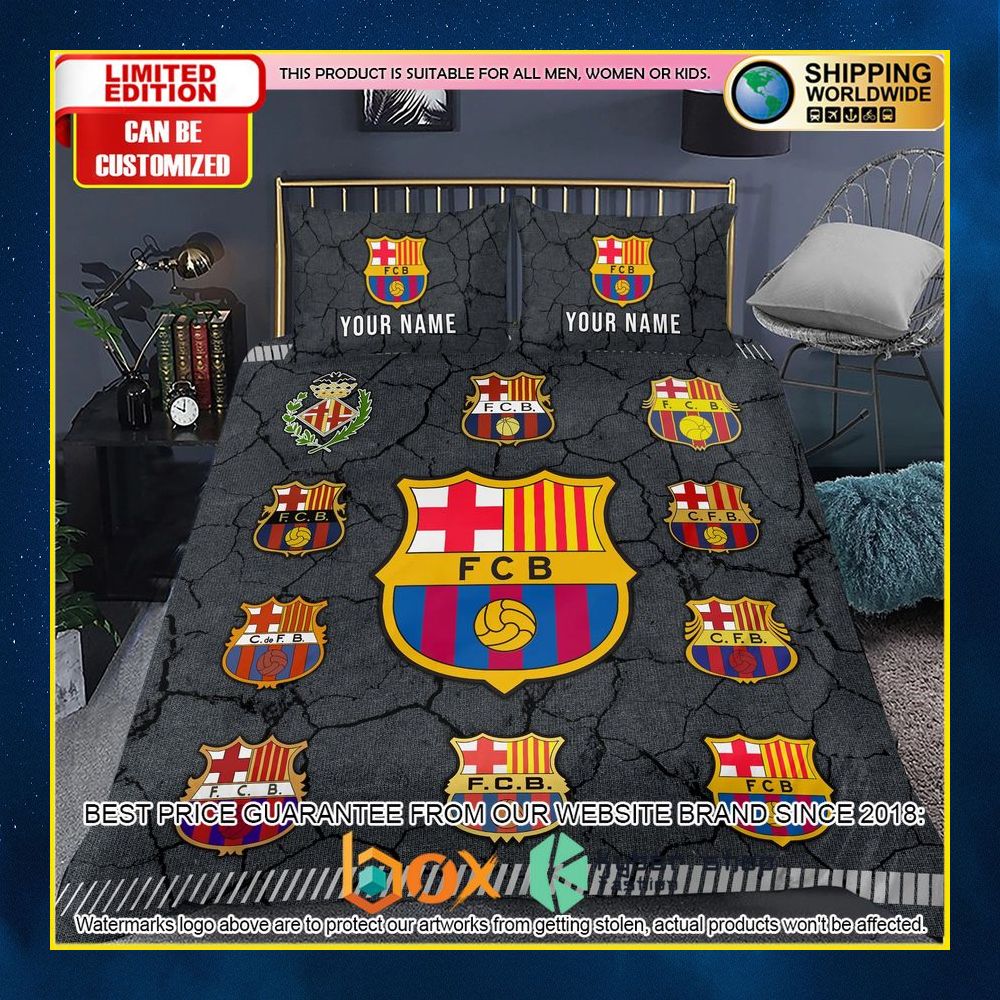 NEW Barcelona Logo History Custom Name Crack Luxury Bedding Set 15