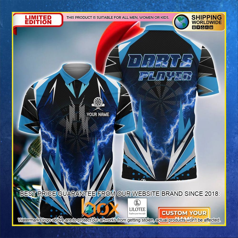 HOT Blue Darts Thunder and Lightning Your Name 3D Polo Shirt 2