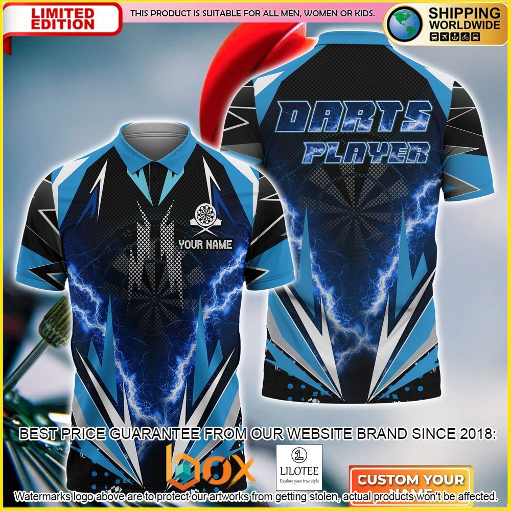 HOT Blue Darts Thunder and Lightning Your Name 3D Polo Shirt 1