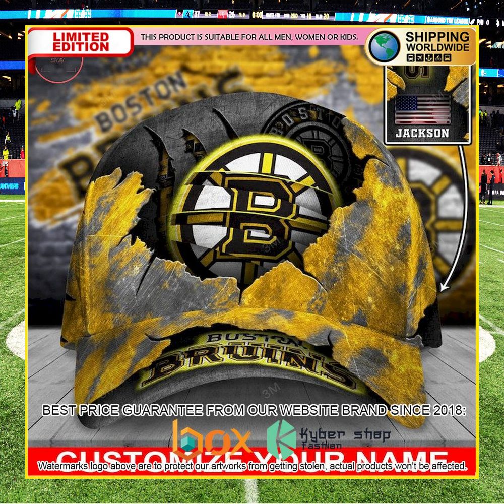 NEW Boston Bruins Skull NHL Custom Name Cap Hat 5