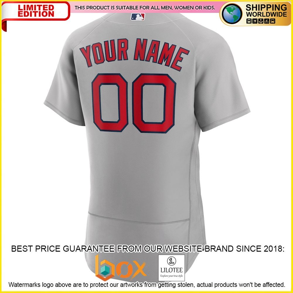 HOT Boston Red Sox Authentic Custom Name Number Gray Baseball Jersey Shirt 3
