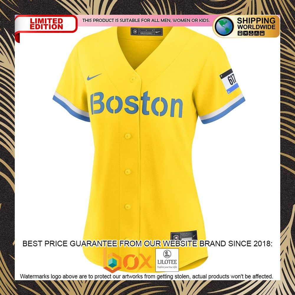 NEW Boston Red Sox Women's City Connect Replica Gold/Light Blue Baseball Jersey 5