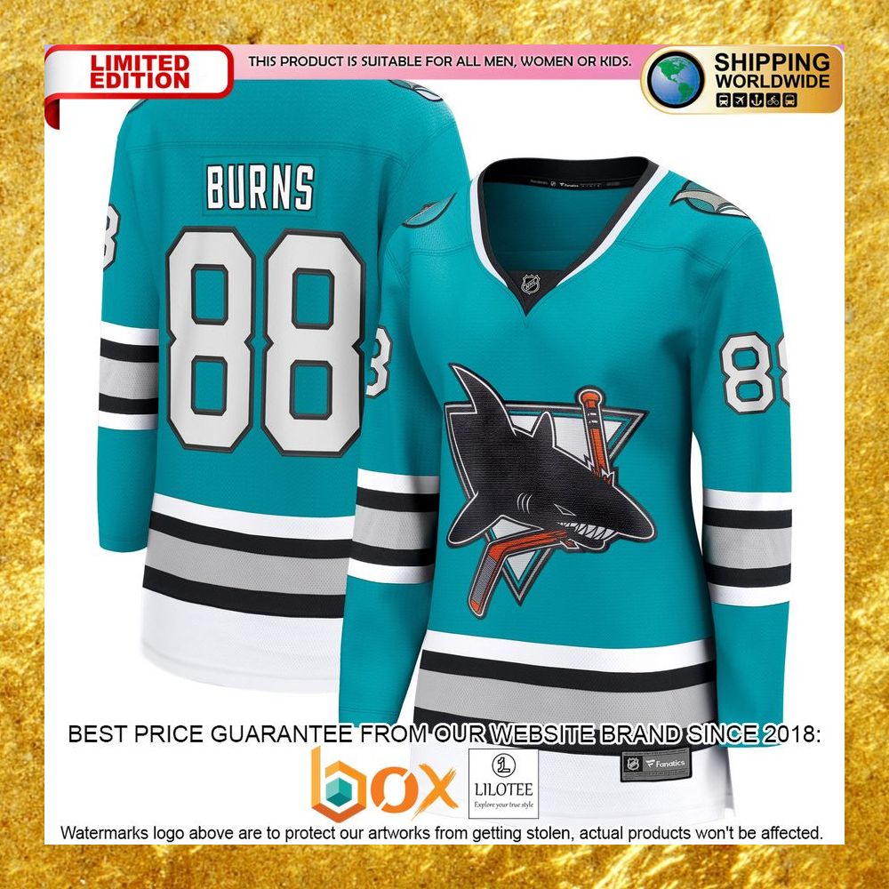 NEW Brent Burns San Jose Sharks Women's 30th Anniversary Premier Player Teal Hockey Jersey 5