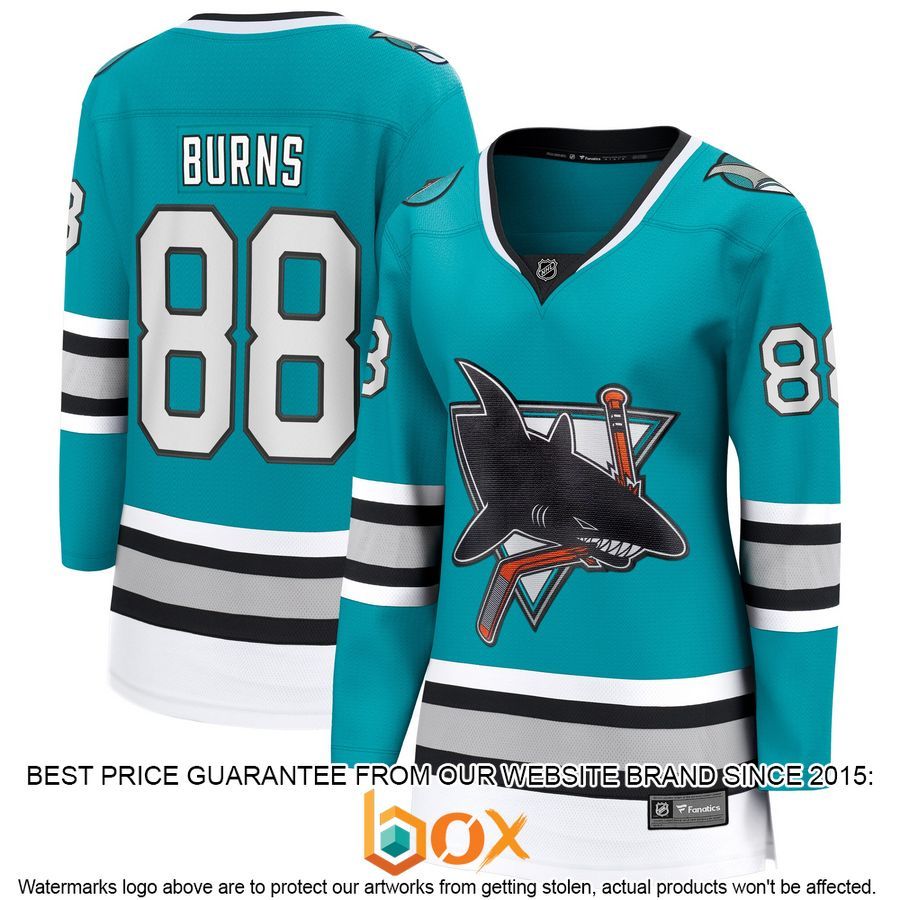 NEW Brent Burns San Jose Sharks Women's 30th Anniversary Premier Player Teal Hockey Jersey 1