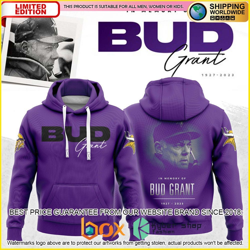 NEW Bud Grant NFL Minnesota Vikings Premium Hoodie 1