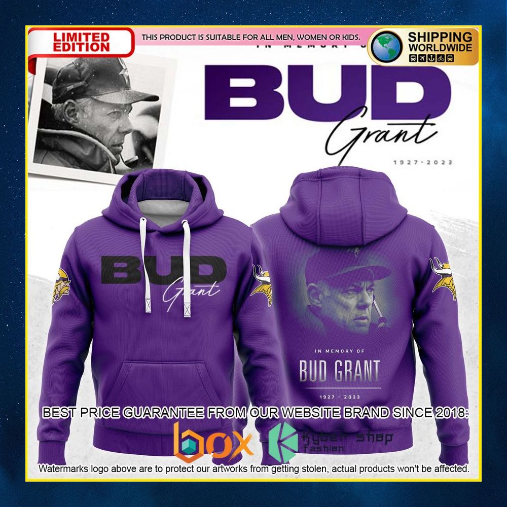 NEW Bud Grant NFL Minnesota Vikings Premium Hoodie 5
