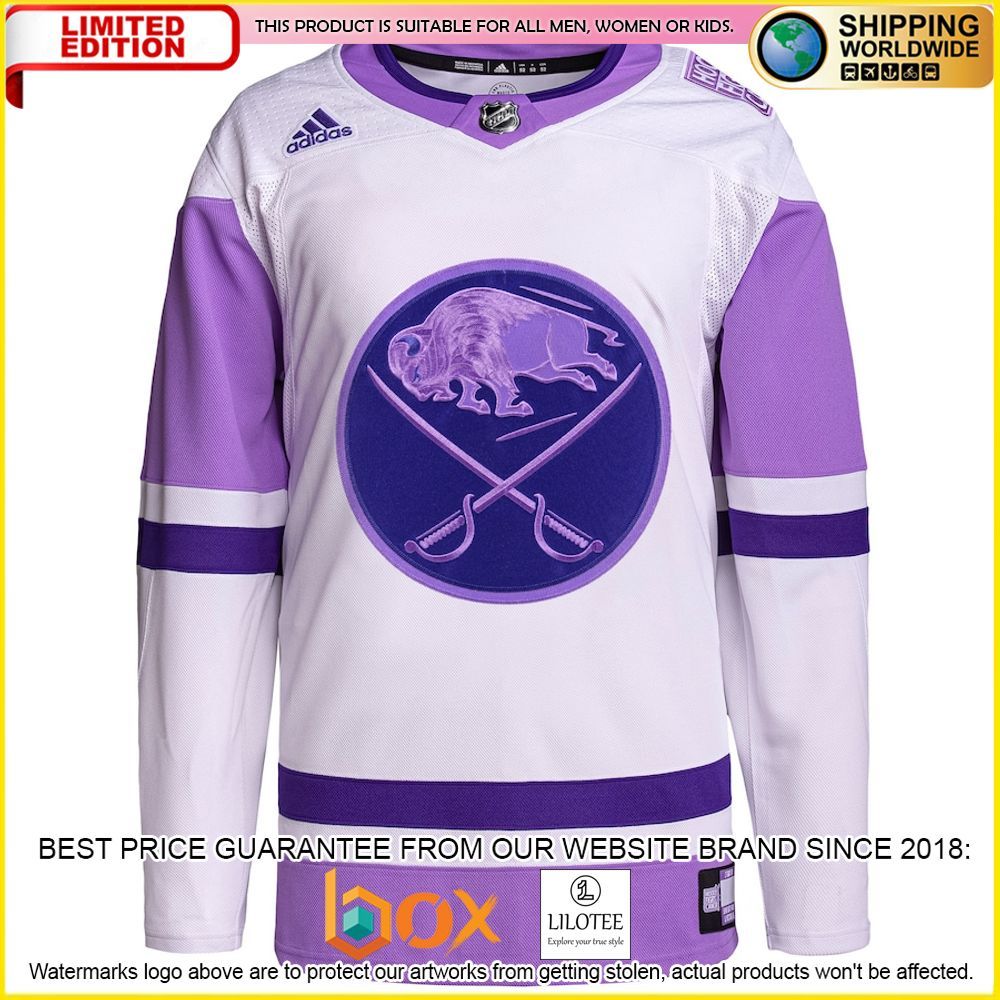NEW Buffalo Sabres Buffalo Sabres Adidas Fights Cancer Custom White Purple Premium Hockey Jersey 2