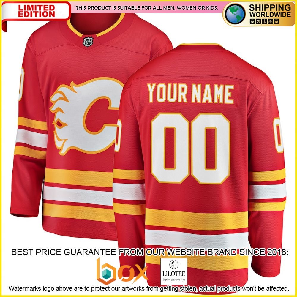 NEW Calgary Flames Fanatics Branded Home Custom Red Premium Hockey Jersey 1