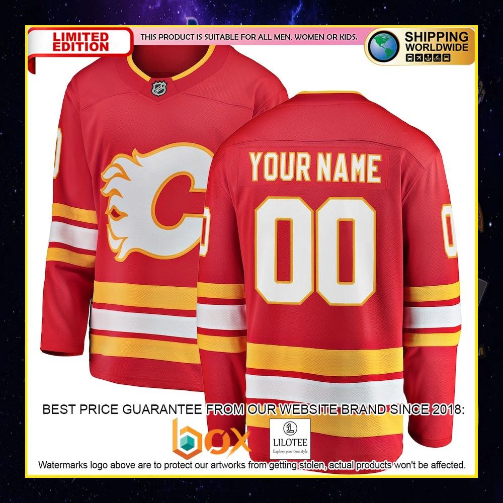 NEW Calgary Flames Fanatics Branded Home Custom Red Premium Hockey Jersey 4