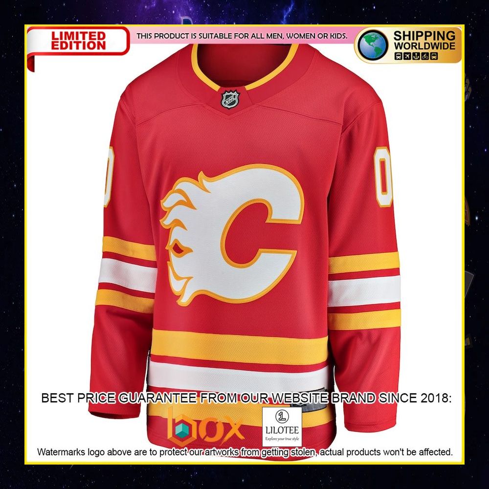 NEW Calgary Flames Fanatics Branded Home Custom Red Premium Hockey Jersey 5