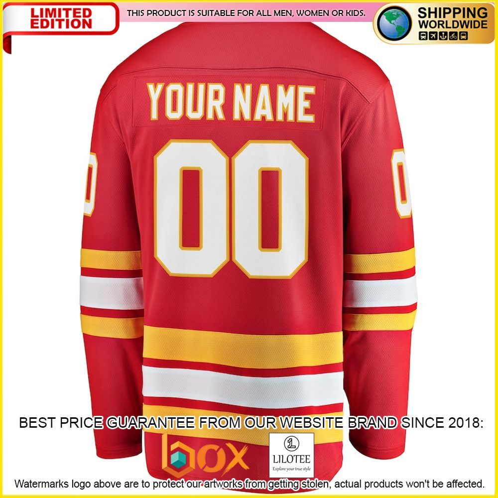 NEW Calgary Flames Fanatics Branded Home Custom Red Premium Hockey Jersey 3