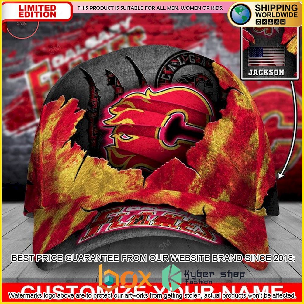 NEW Calgary Flames Skull NHL Custom Name Cap Hat 1