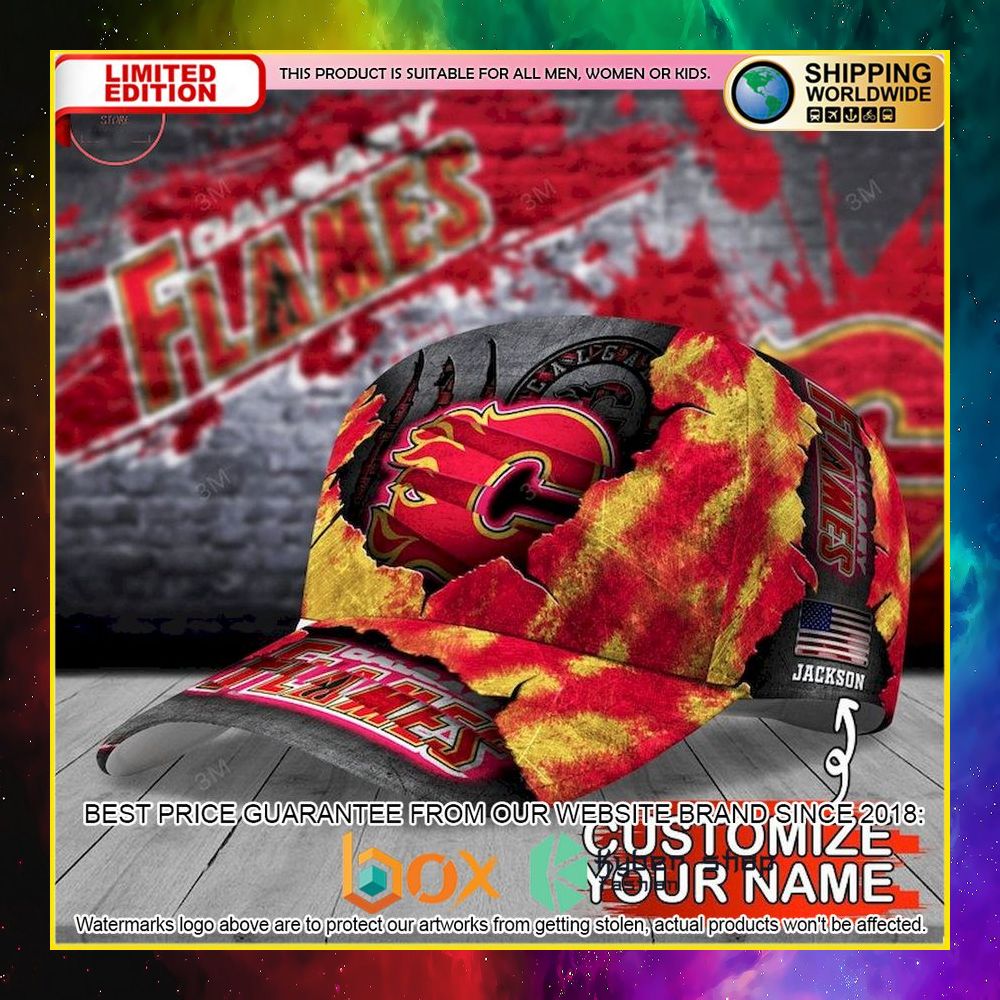 NEW Calgary Flames Skull NHL Custom Name Cap Hat 5