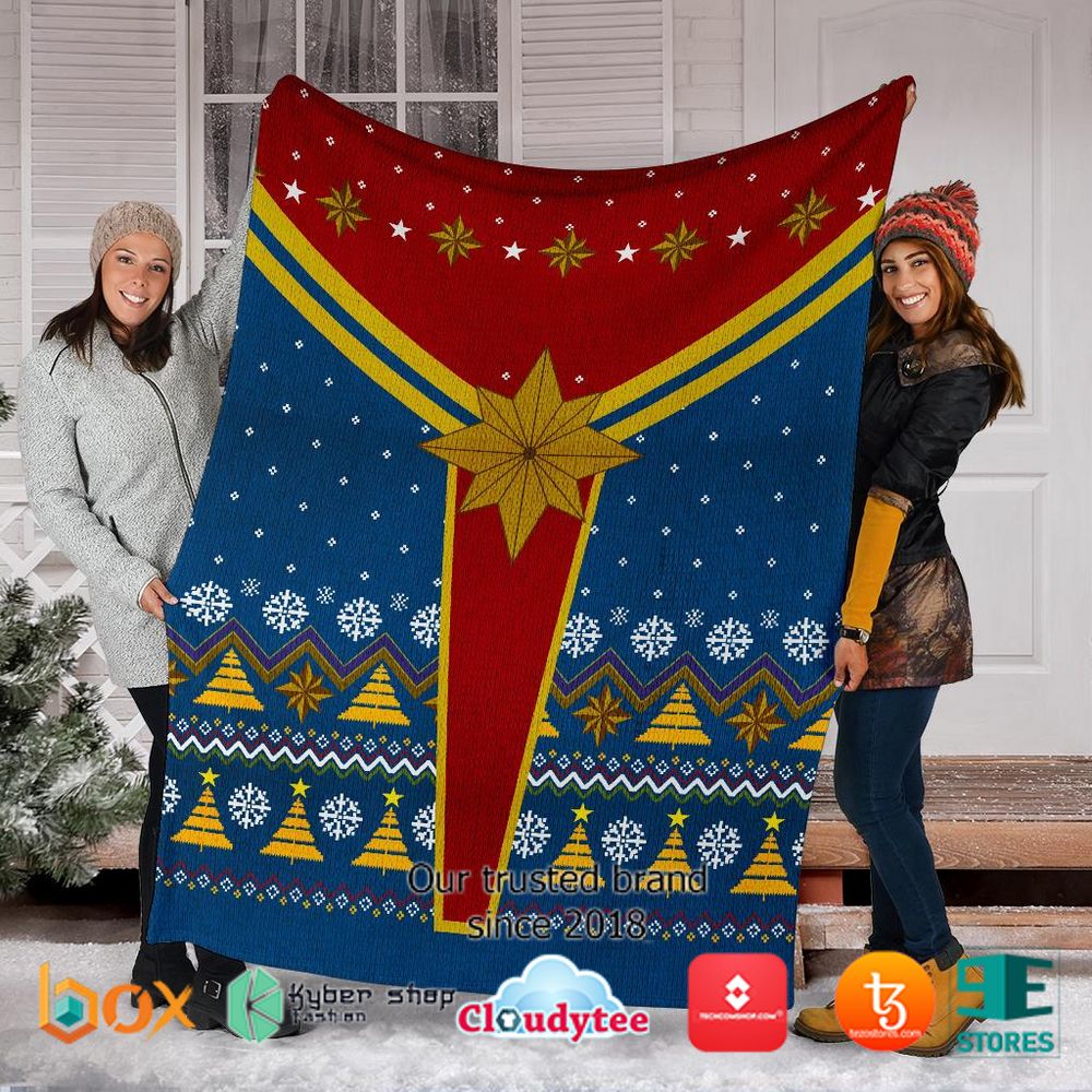 Captain Marvel Ugly Christmas Blanket 1