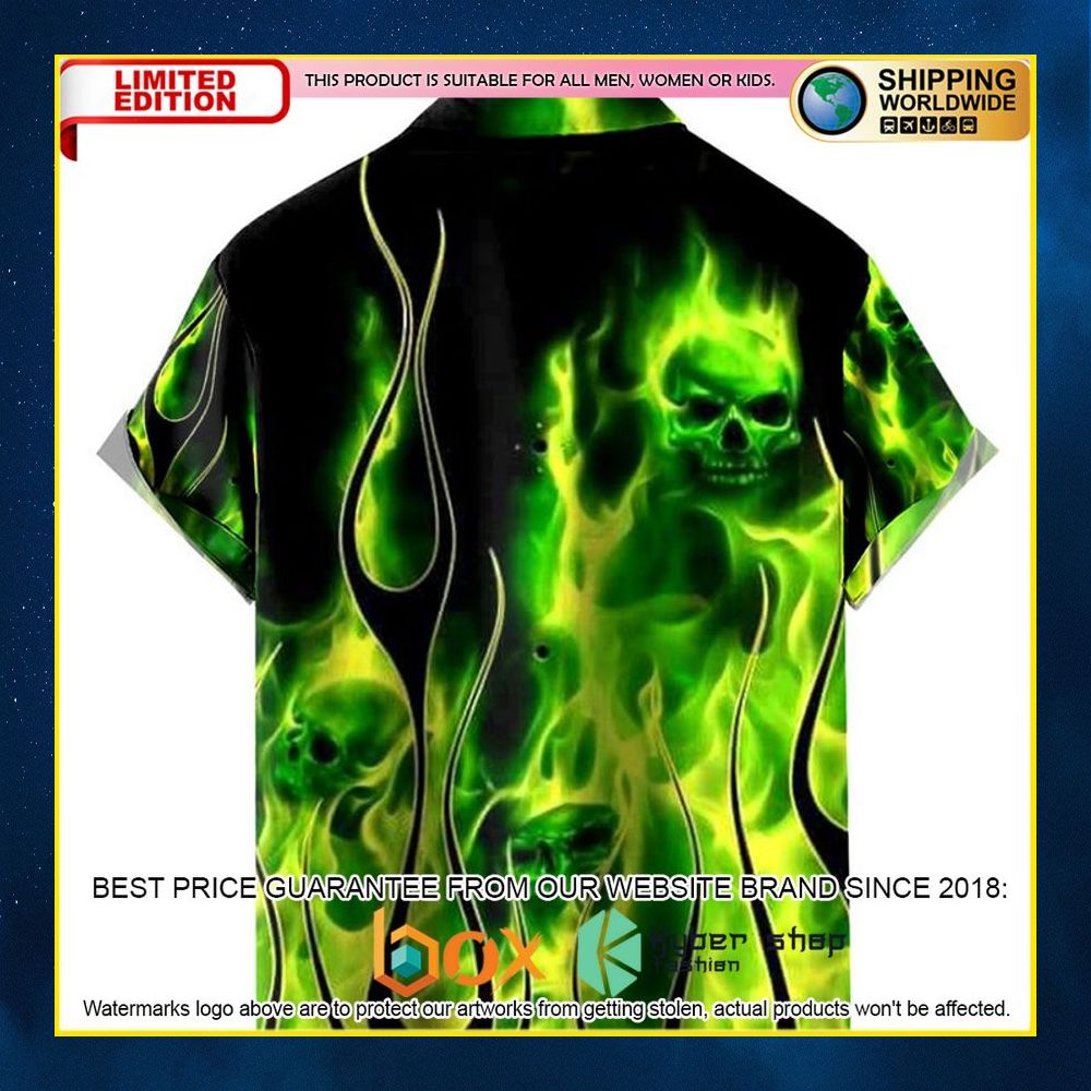 NEW Casual Green Flame Skull 3D Hawaii Shirt 6