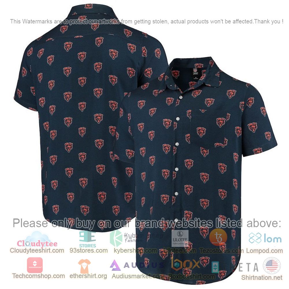 HOT Chicago Bears Navy Mini Print Logo Button-Up Hawaii Shirt 1