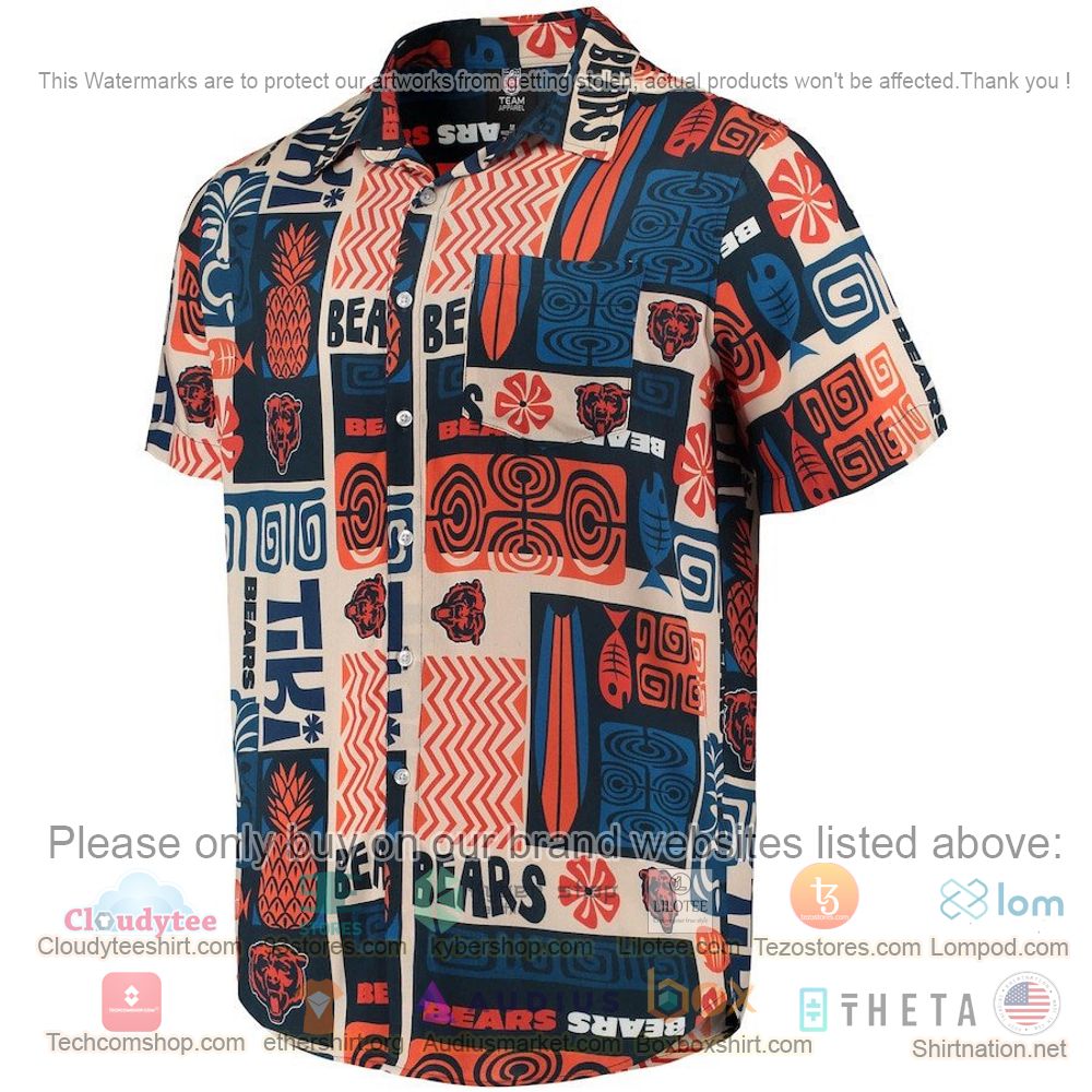 HOT Chicago Bears Orange-Tan Tiki Floral Button-Up Hawaii Shirt 2