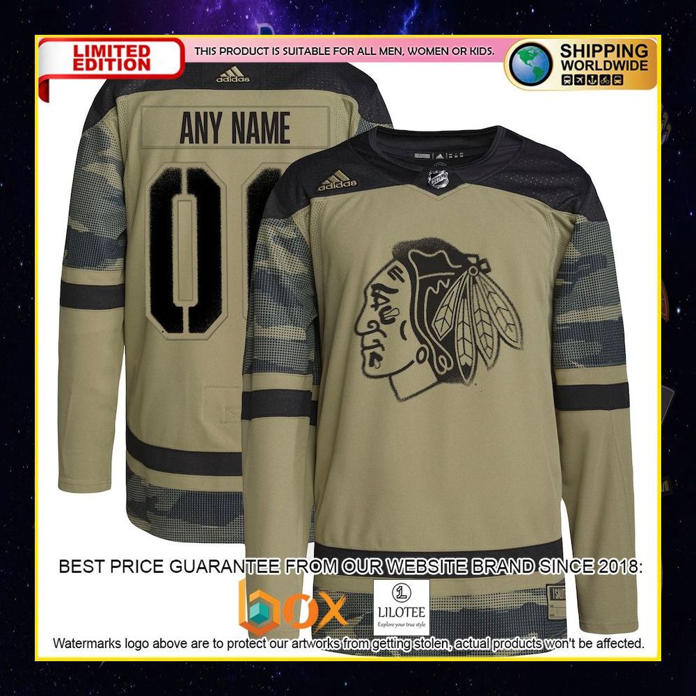 NEW Chicago Blackhawks Adidas Military Appreciation Team Custom Camo Premium Hockey Jersey 4