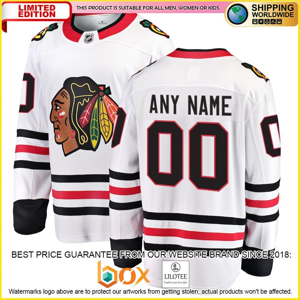 NEW Chicago Blackhawks Fanatics Branded Away Custom White Premium Hockey Jersey 1