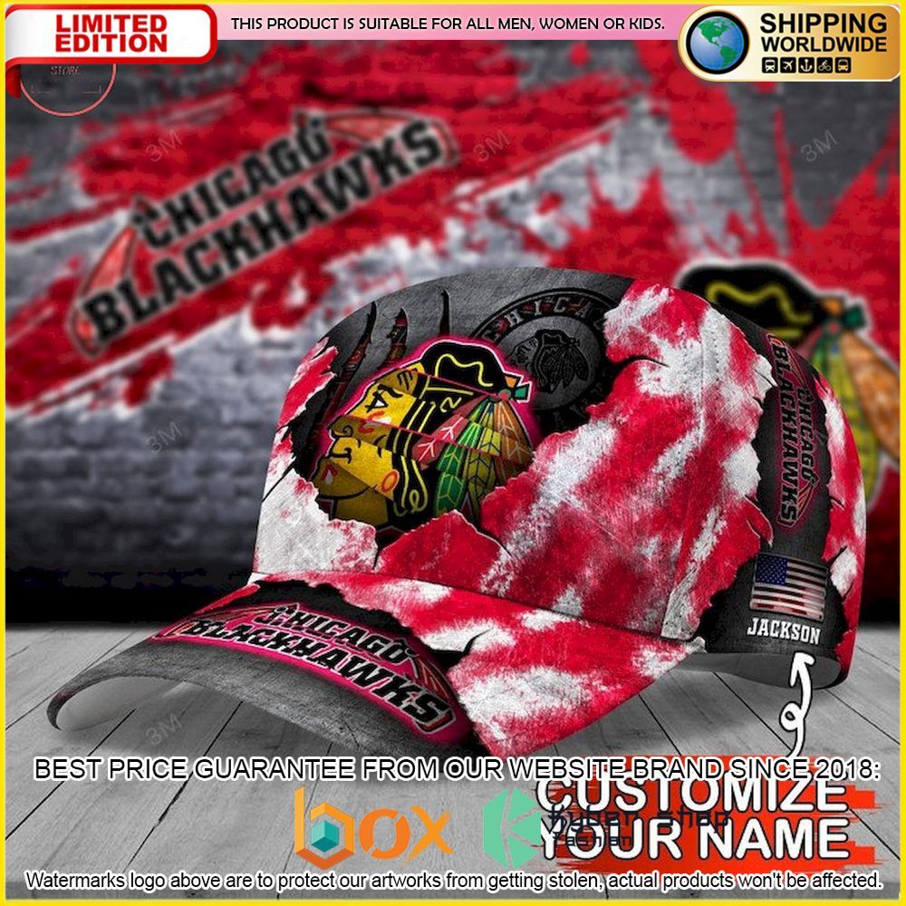 NEW Chicago Blackhawks Skull NHL Custom Name Cap Hat 2