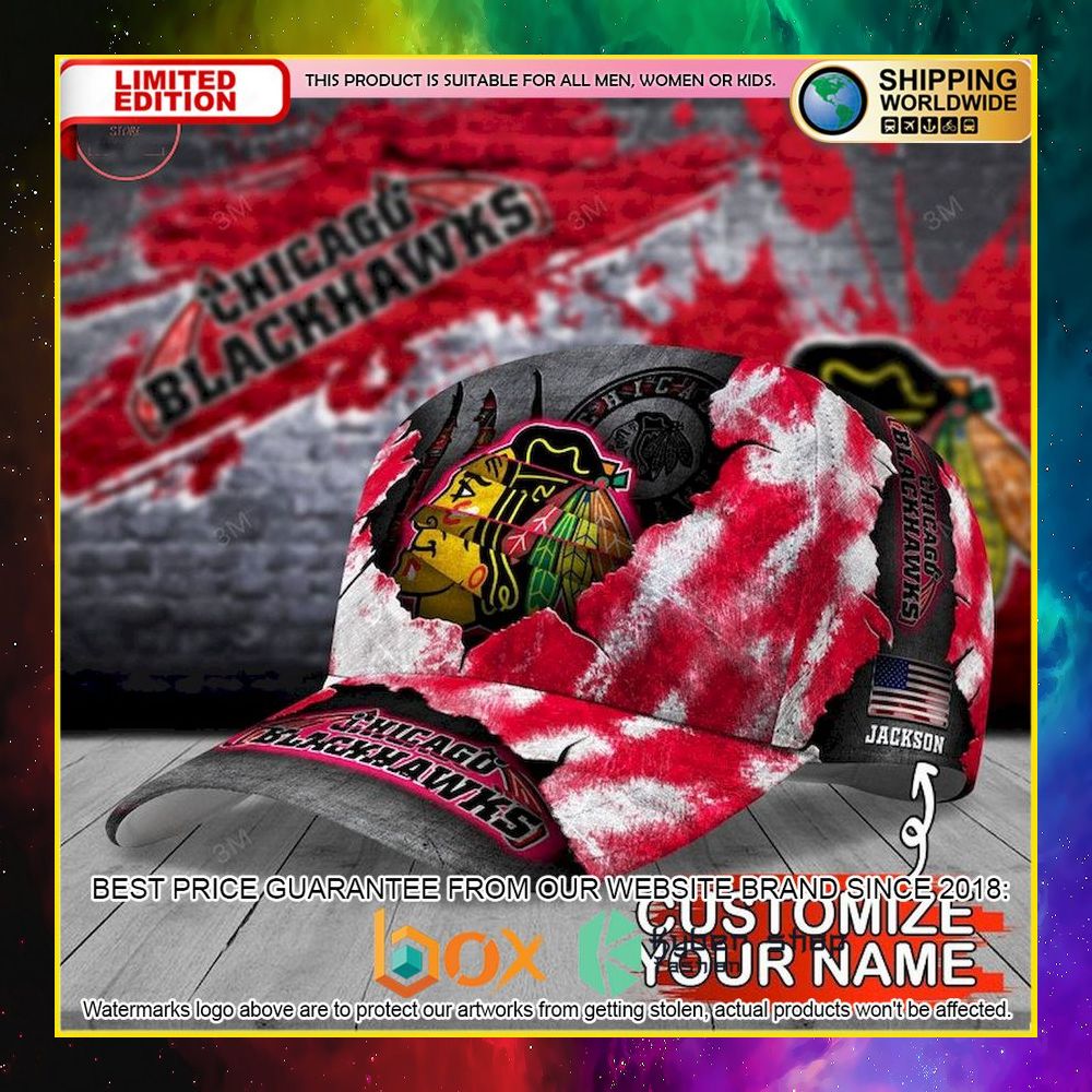 NEW Chicago Blackhawks Skull NHL Custom Name Cap Hat 5