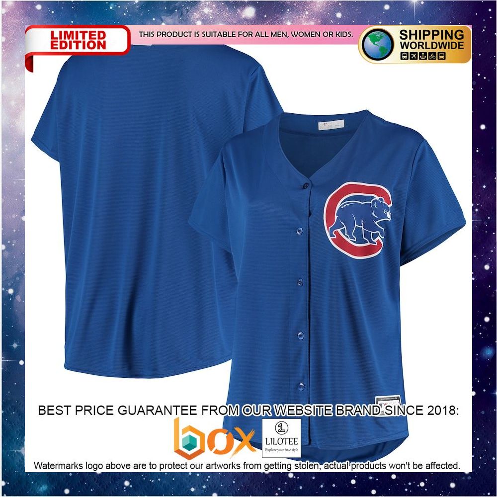 NEW Chicago Cubs Women's Plus Size Sanitized Replica Team Royal Baseball Jersey 1
