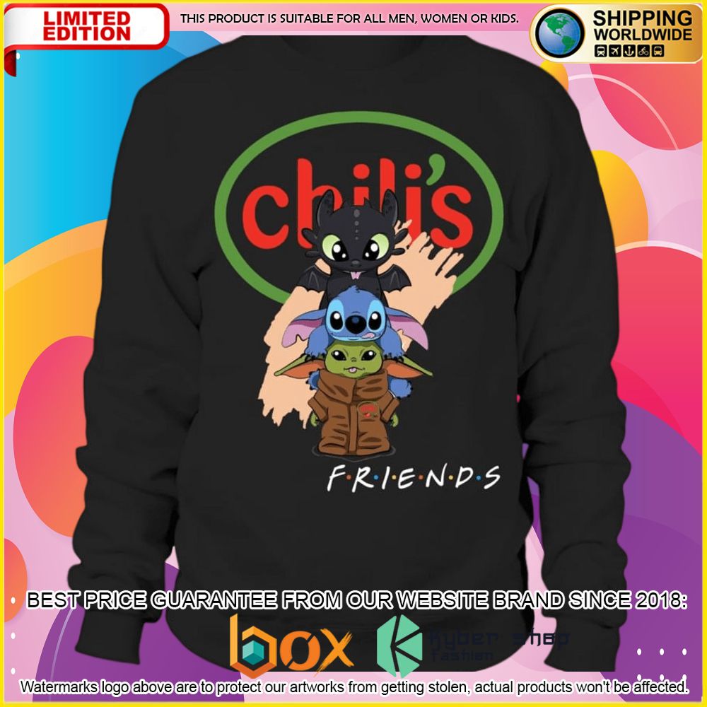 NEW Chili's Toothless Stitch Baby Yoda Friends 3D Hoodie, Shirt 7