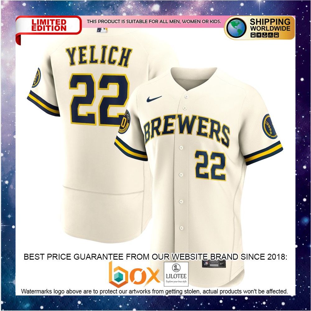 NEW Christian Yelich Milwaukee Brewers Home Authentic Player Cream Baseball Jersey 1