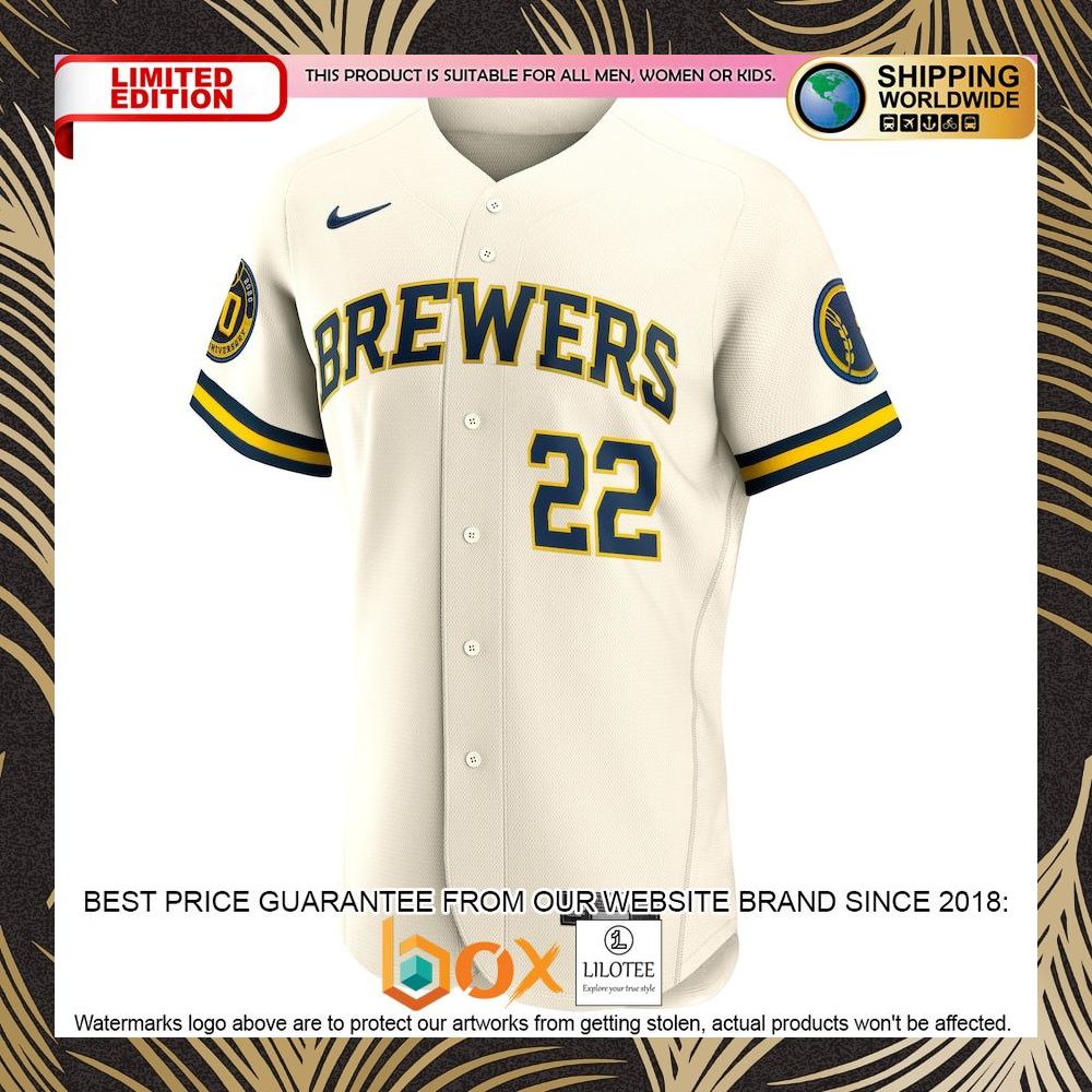 NEW Christian Yelich Milwaukee Brewers Home Authentic Player Cream Baseball Jersey 5