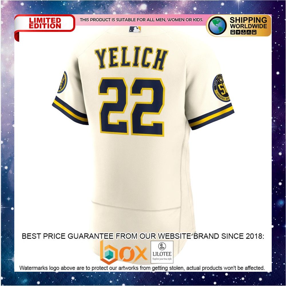 NEW Christian Yelich Milwaukee Brewers Home Authentic Player Cream Baseball Jersey 3