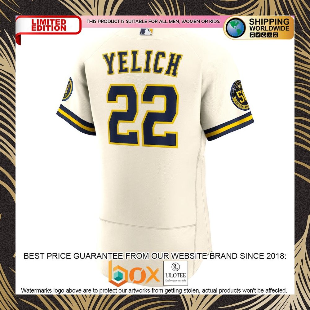 NEW Christian Yelich Milwaukee Brewers Home Authentic Player Cream Baseball Jersey 6