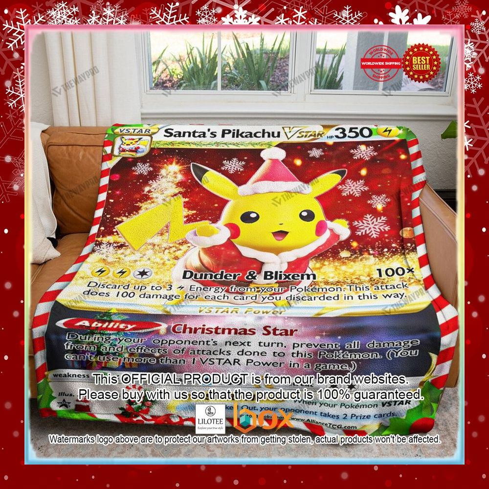 BEST Christmas Santa's Pikachu VSTAR Soft Blanket 3