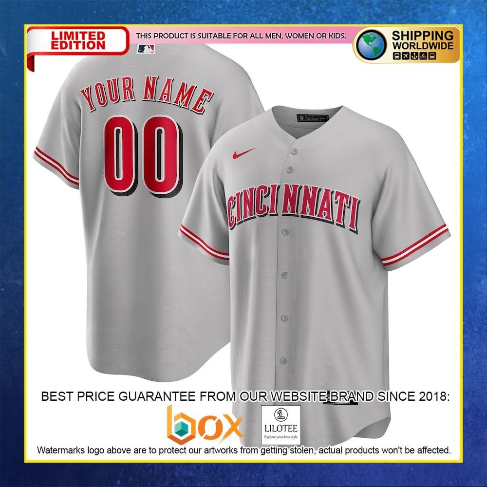 HOT Cincinnati Reds Custom Name Number Gray Baseball Jersey Shirt 4