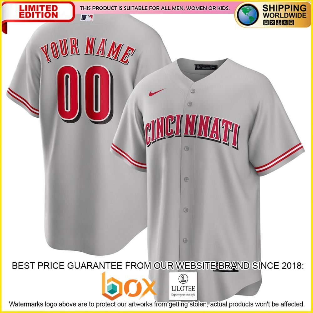 HOT Cincinnati Reds Custom Name Number Gray Baseball Jersey Shirt 1