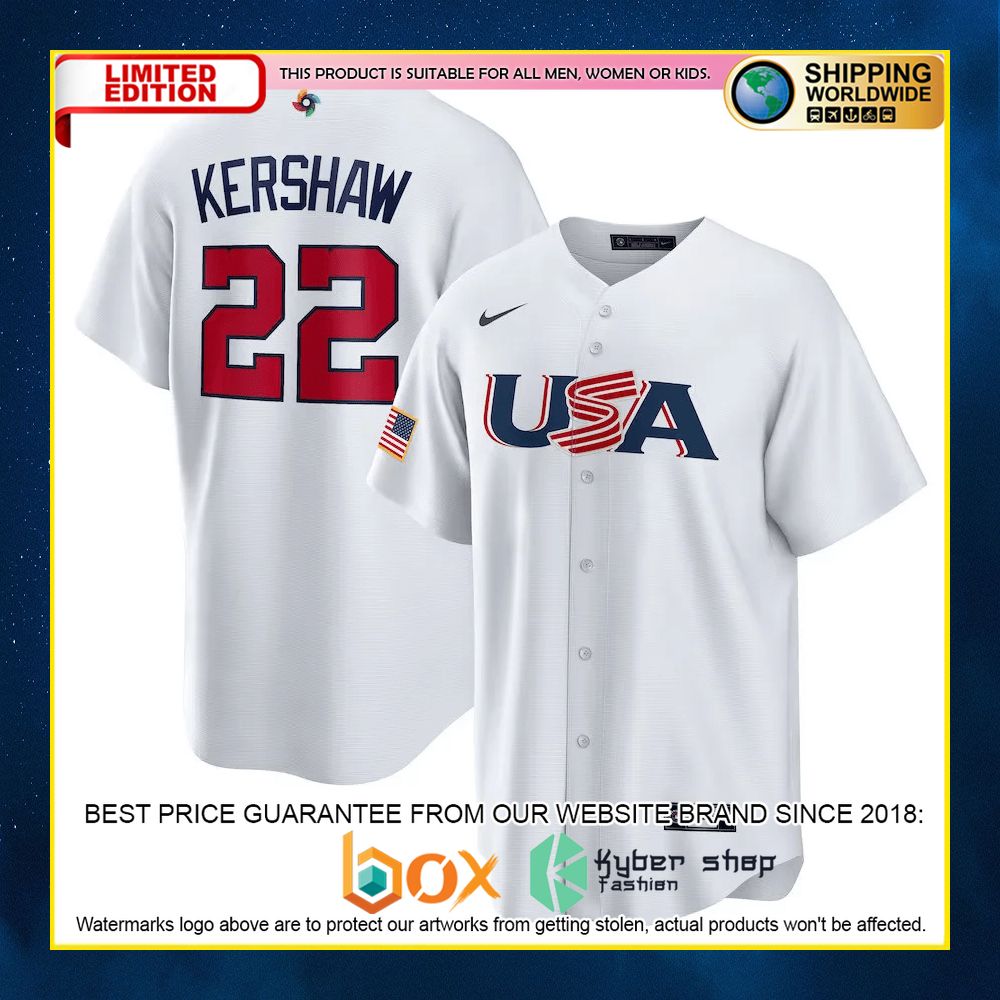 NEW Clayton Kershaw 22 USA White Premium Baseball Jersey 5