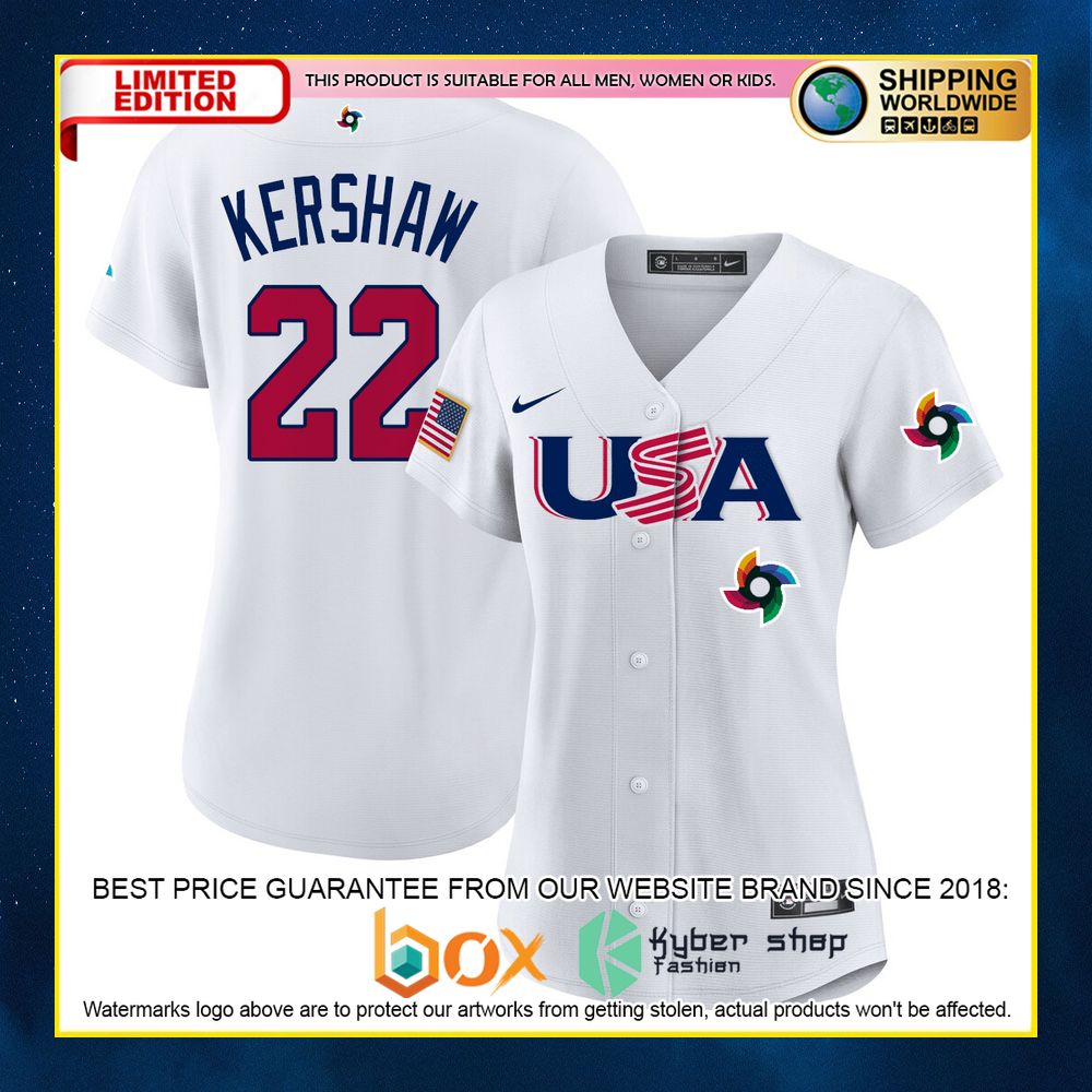 NEW Clayton Kershaw 22 USA White Premium Baseball Jersey 6