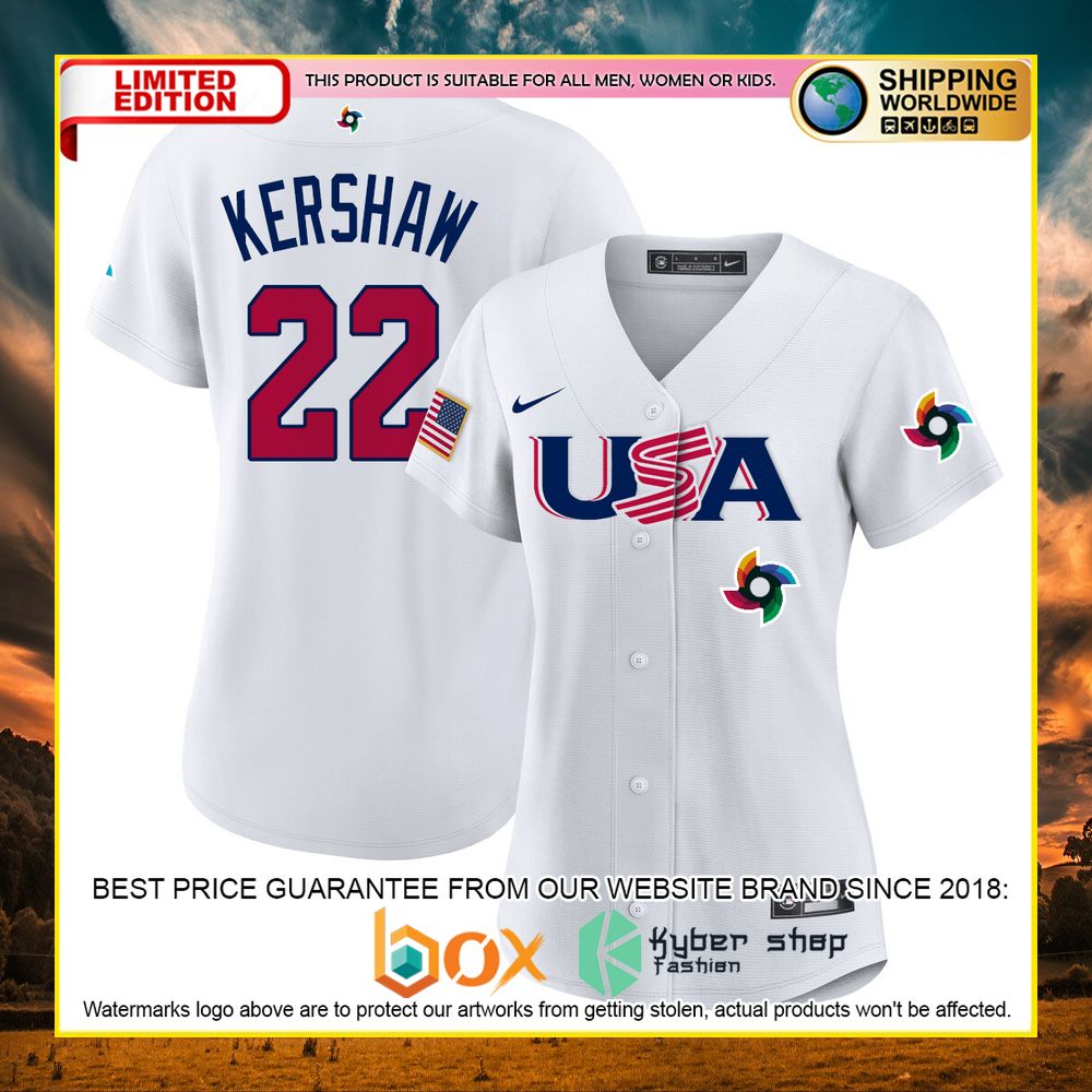 NEW Clayton Kershaw 22 USA White Premium Baseball Jersey 4