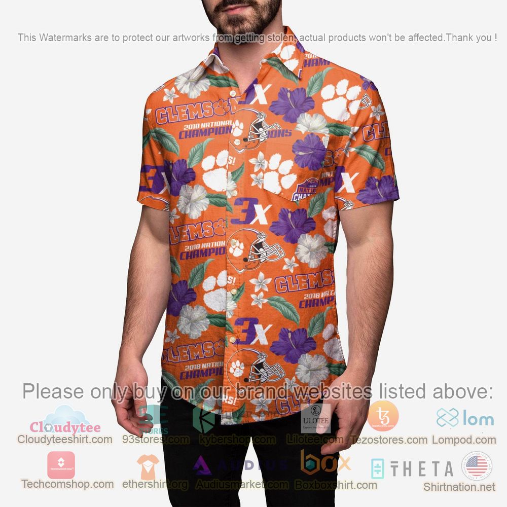 HOT Clemson Tigers 2018 Football National Champions Floral Button-Up Hawaii Shirt 2