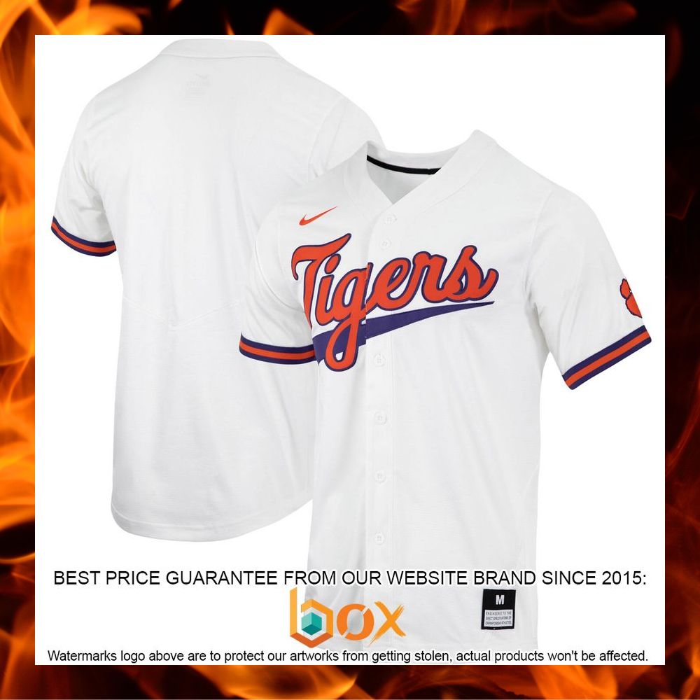 BEST Clemson Tigers Nike Replica Full-Button White Baseball Jersey 6