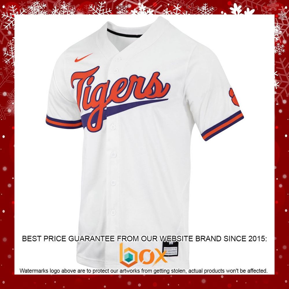 BEST Clemson Tigers Nike Replica Full-Button White Baseball Jersey 2