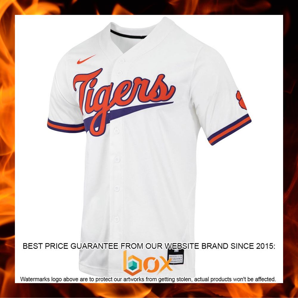 BEST Clemson Tigers Nike Replica Full-Button White Baseball Jersey 7