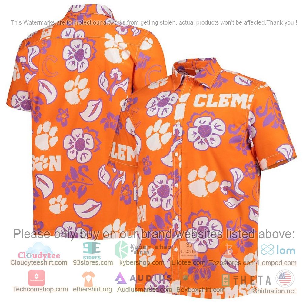 HOT Clemson Tigers Orange Floral Button-Up Hawaii Shirt 1