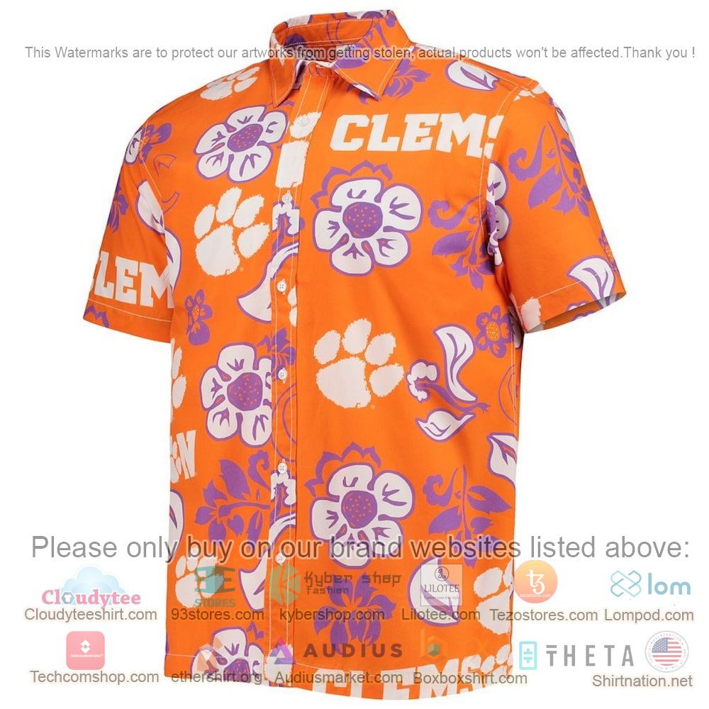 HOT Clemson Tigers Orange Floral Button-Up Hawaii Shirt 2