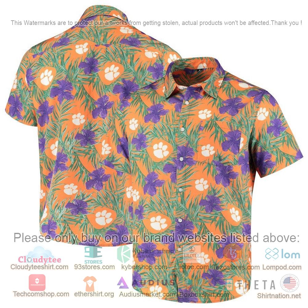 HOT Clemson Tigers Orange Green Floral Button-Up Hawaii Shirt 1