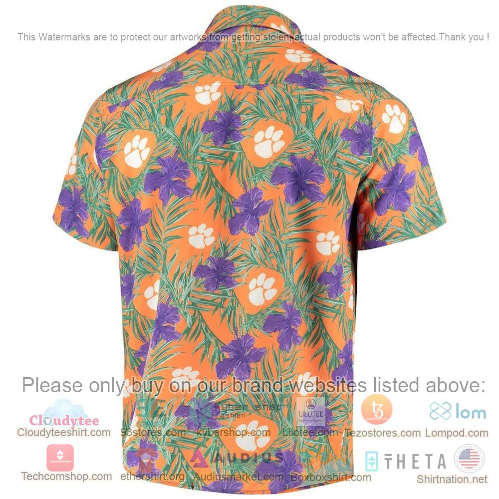 HOT Clemson Tigers Orange Green Floral Button-Up Hawaii Shirt 3