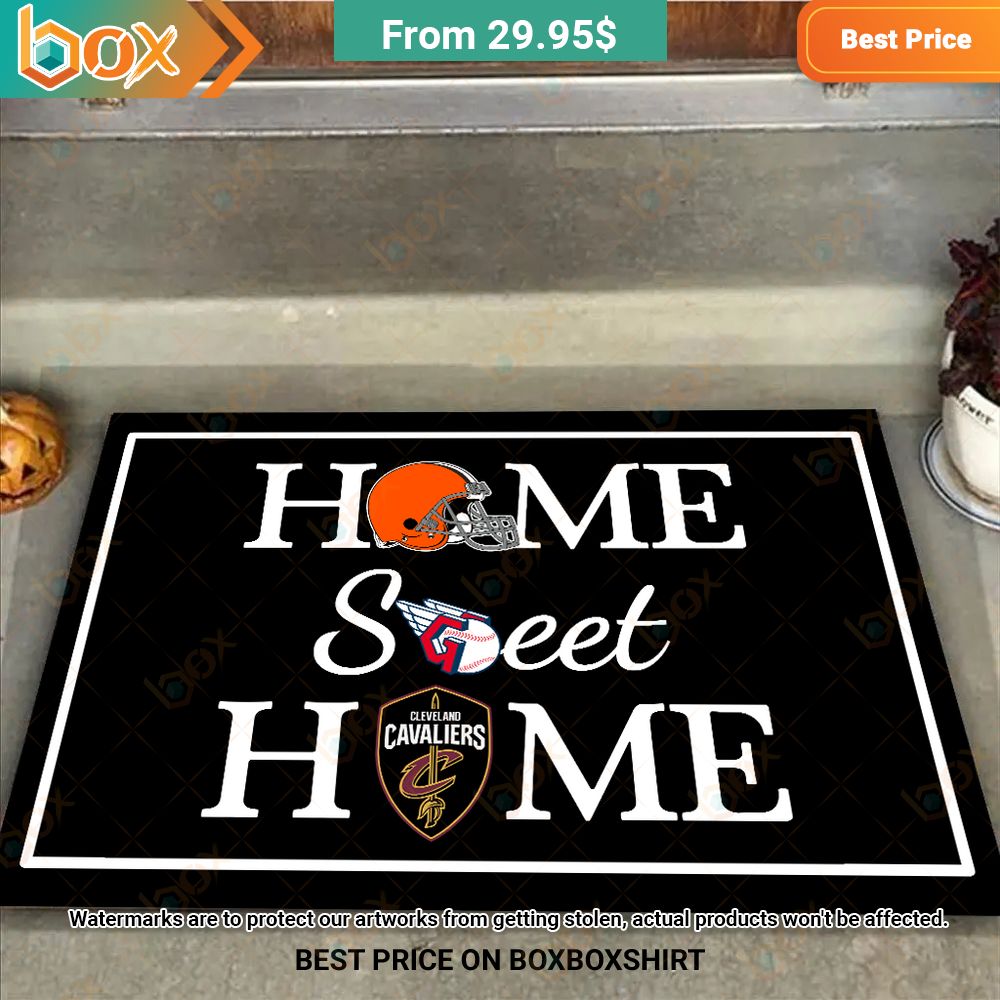 Cleveland Brown Cleveland Guardians Cleveland Cavaliers Home Sweet Home Doormat 1