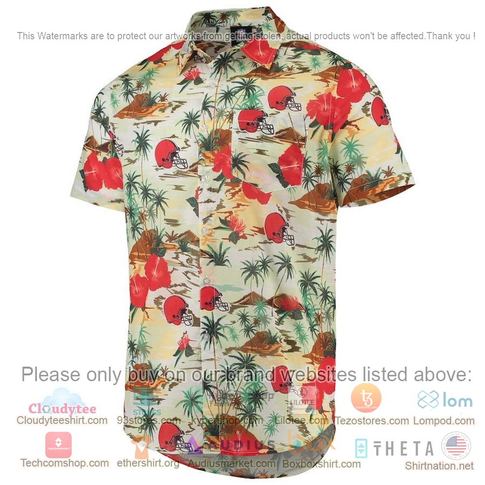HOT Cleveland Browns Cream Floral Button-Up Hawaii Shirt 2