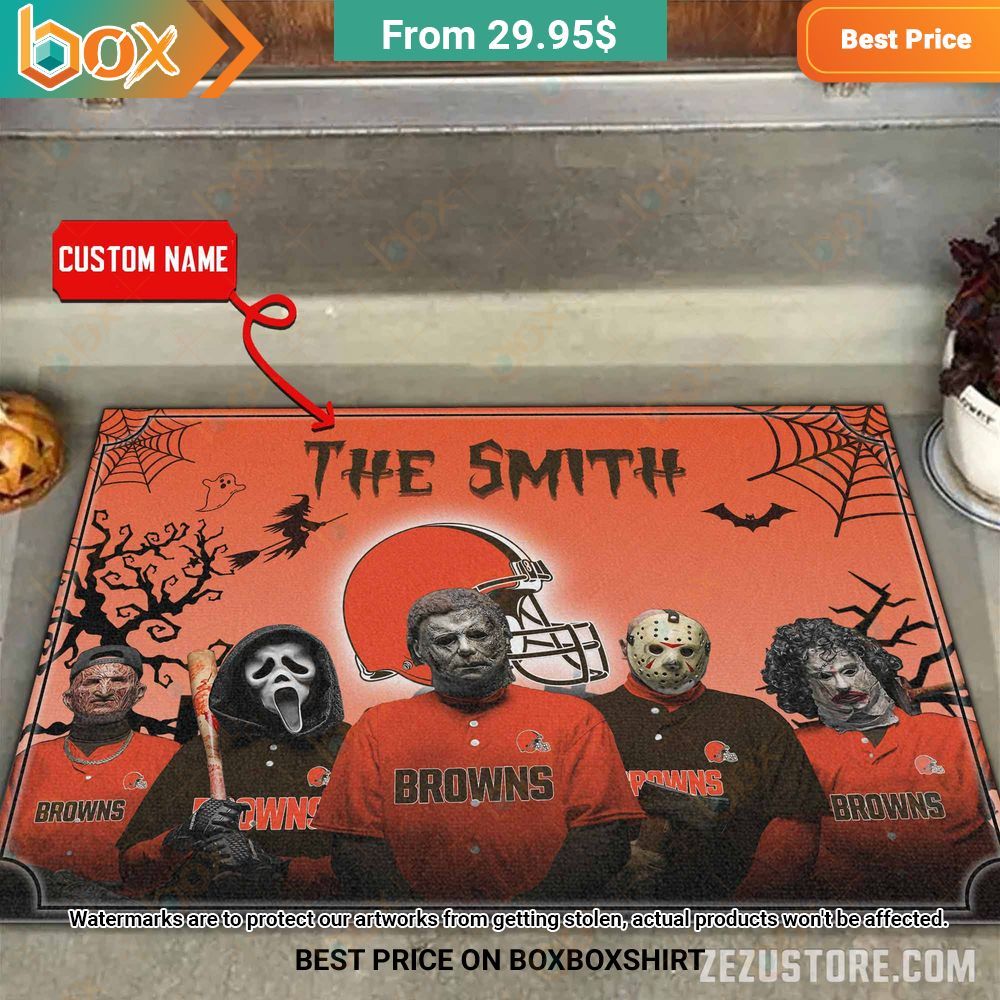 Cleveland Browns Freddy Krueger Ghostface Michael Myers Jason Voorhees Leatherface Custom Halloween Doormat 1