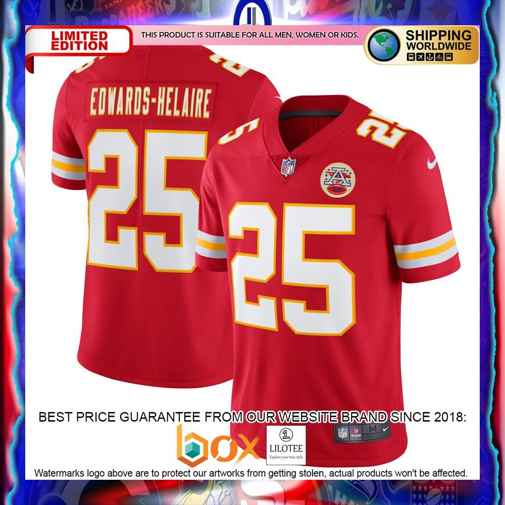 NEW Clyde EdwardsHelaire Kansas City Chiefs Vapor Red Football Jersey 9